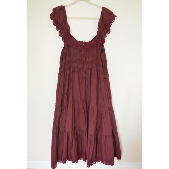 Madewell Plus Lucie Embroidered Cotton Midi Dress Smocked Tiered - Picture 4 of 5